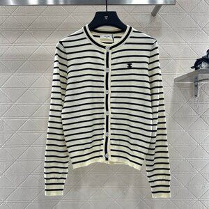 Celine round neck knitted striped cardigan